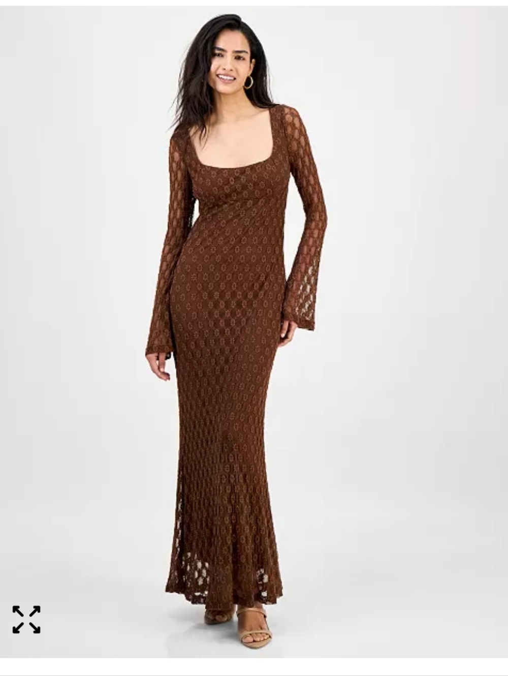 Bardot Womens EvanniaBell-Sleeve Lace Dress Chocolate - NWT